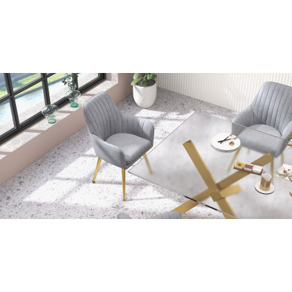 HMR Modern Dining Chairs with Velvet Upholstery (Set of 2) - Gray