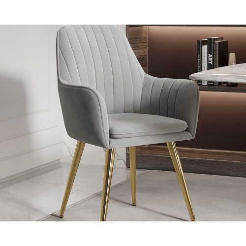 HMR Modern Dining Chairs with Velvet Upholstery (Set of 2) - Light Gray