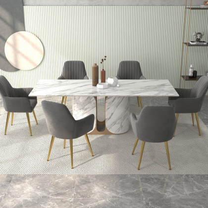 HMR Modern Dining Chairs with Velvet Upholstery (Set of 2) - Light Gray