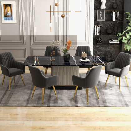 HMR Modern Dining Chairs with Velvet Upholstery (Set of 2) - Black