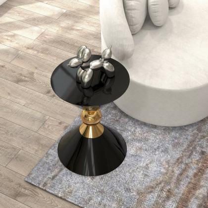 HMR Modern 13" Round End Table of Hourglass Fiberglass - Black