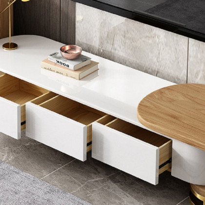 HMR Nesnesis Series Modern Extending TV Stand with Storage - White/Natural