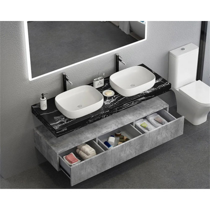 HMR - Modern 60" Floating Bathroom Vanity Set with Double Sinks