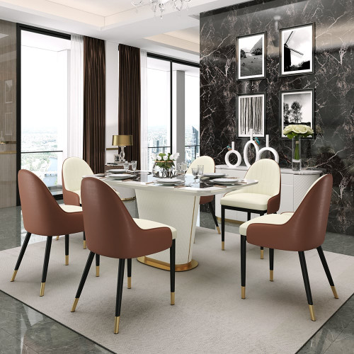 HMR - Modern Faux Leather Upholstered Dining Chair (Set of 2) in Beige and Brown