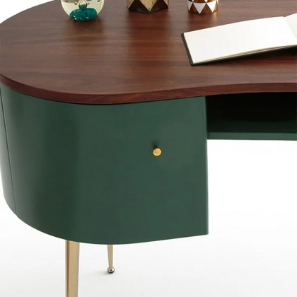 HMR - Curved Office Computer Desk with Shelf and Storage in Green and Gold