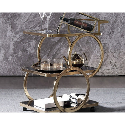 HMR - Modern Rolling 3-Tier Bar Cart on Wheel with Handle in Black and Gold