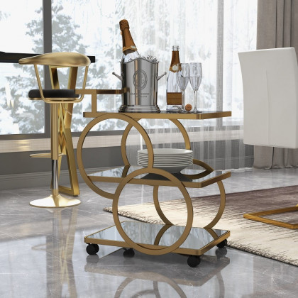 HMR - Modern Rolling 3-Tier Bar Cart on Wheel with Handle in Black and Gold