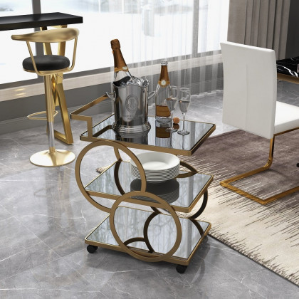HMR - Modern Rolling 3-Tier Bar Cart on Wheel with Handle in Black and Gold