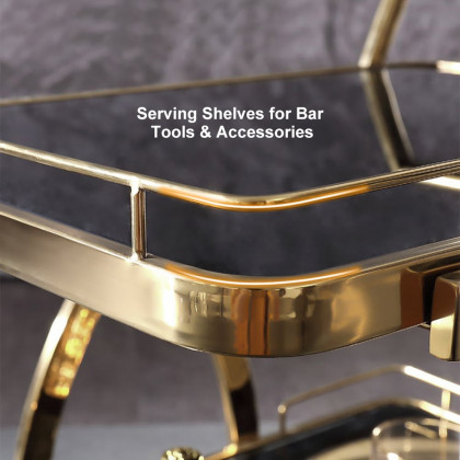 HMR - Modern Rolling 3-Tier Bar Cart on Wheel with Handle in Black and Gold