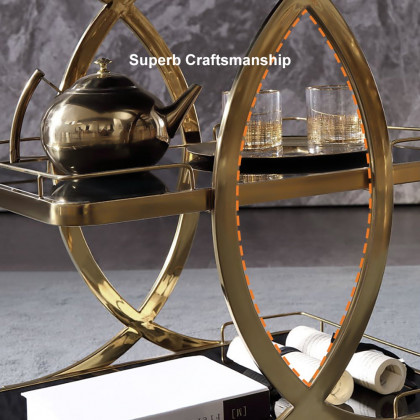 HMR - Modern Rolling 3-Tier Bar Cart on Wheel with Handle in Black and Gold