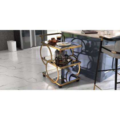 HMR - Modern Rolling 3-Tier Bar Cart on Wheel with Handle in Black and Gold