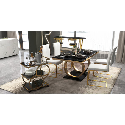 HMR - Modern Rolling 3-Tier Bar Cart on Wheel with Handle in Black and Gold