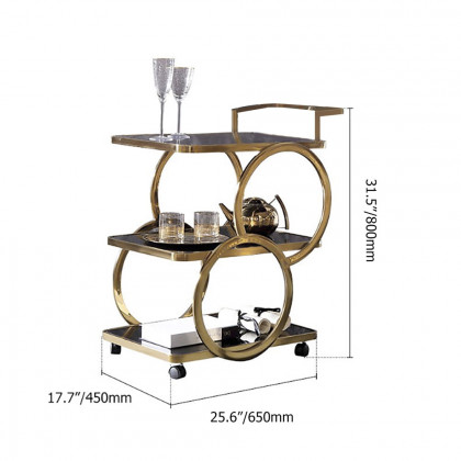 HMR - Modern Rolling 3-Tier Bar Cart on Wheel with Handle in Black and Gold