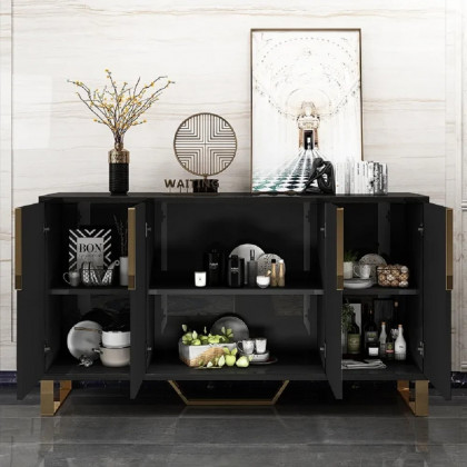 HMR Aro Series Modern 59.1" Affordable Sideboard with Storage - Black