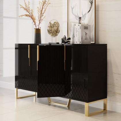HMR Aro Series Modern 59.1" Affordable Sideboard with Storage - Black