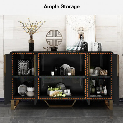 HMR Aro Series Modern 59.1" Affordable Sideboard with Storage - Black