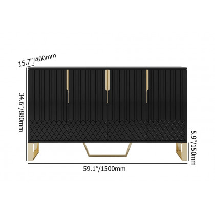 HMR Aro Series Modern 59.1" Affordable Sideboard with Storage - Black