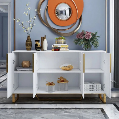 HMR Aro Series Modern 59.1" Affordable Sideboard with Storage - White
