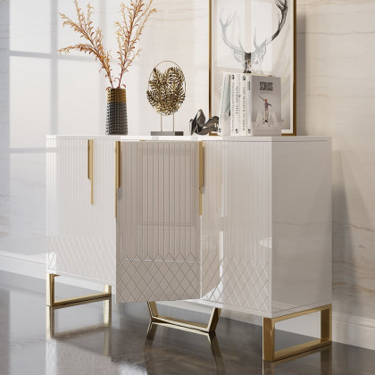 HMR Aro Series Modern 59.1" Affordable Sideboard with Storage - White