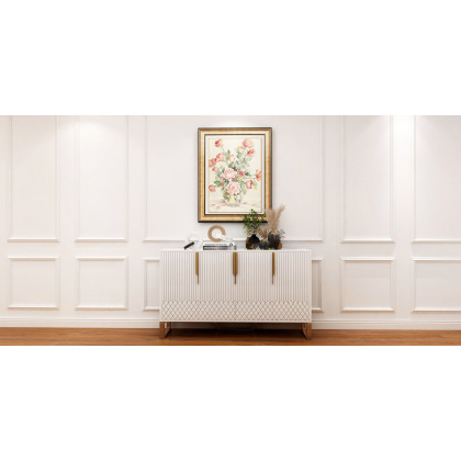 HMR Aro Series Modern 59.1" Affordable Sideboard with Storage - White