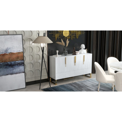 HMR Aro Series Modern 59.1" Affordable Sideboard with Storage - White