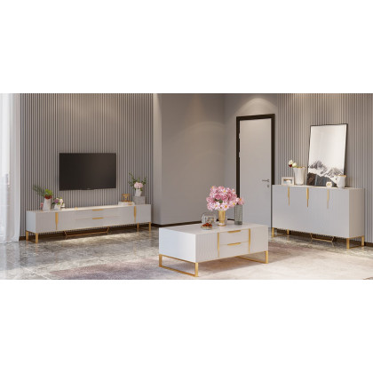 HMR Aro Series Modern 59.1" Affordable Sideboard with Storage - White