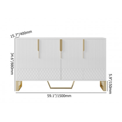 HMR Aro Series Modern 59.1" Affordable Sideboard with Storage - White