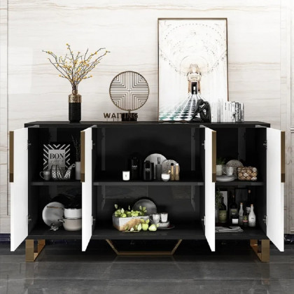 HMR Aro Series Modern 59.1" Affordable Sideboard with Storage - White/Black