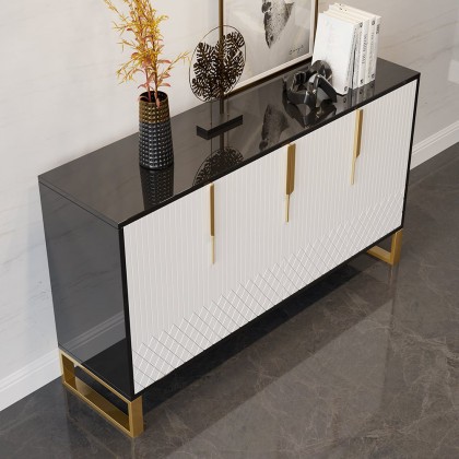 HMR Aro Series Modern 59.1" Affordable Sideboard with Storage - White/Black