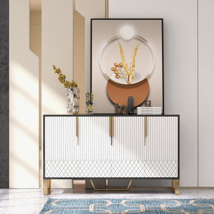 HMR Aro Series Modern 59.1" Affordable Sideboard with Storage - White/Black