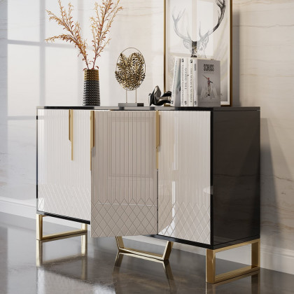 HMR Aro Series Modern 59.1" Affordable Sideboard with Storage - White/Black