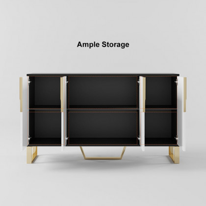 HMR Aro Series Modern 59.1" Affordable Sideboard with Storage - White/Black