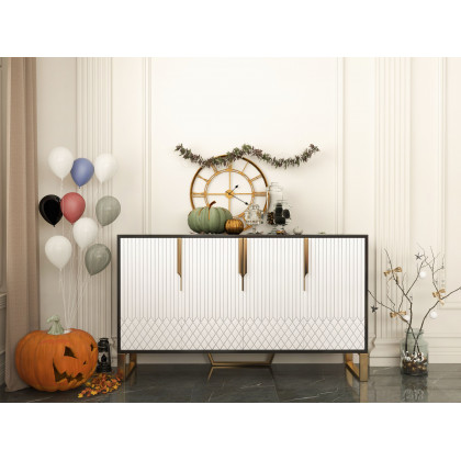 HMR Aro Series Modern 59.1" Affordable Sideboard with Storage - White/Black