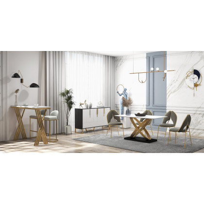 HMR Aro Series Modern 59.1" Affordable Sideboard with Storage - White/Black