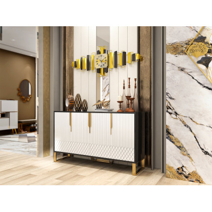 HMR Aro Series Modern 59.1" Affordable Sideboard with Storage - White/Black