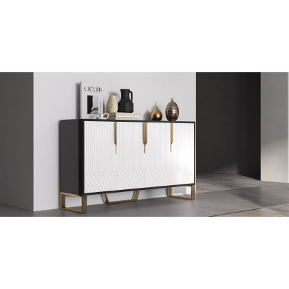 HMR Aro Series Modern 59.1" Affordable Sideboard with Storage - White/Black