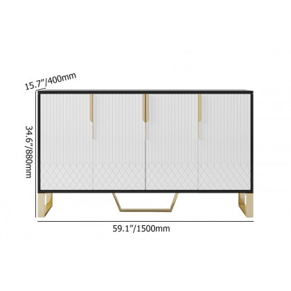 HMR Aro Series Modern 59.1" Affordable Sideboard with Storage - White/Black