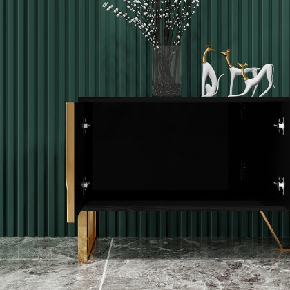 HMR Aro Modern Wood TV Stand with 2 Drawers & 4 Doors Small Media Console - Black, 78.7"W x 15.7"D x 18.9"H