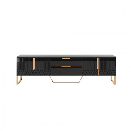 HMR Aro Modern Wood TV Stand with 2 Drawers & 4 Doors Small Media Console - Black, 78.7"W x 15.7"D x 18.9"H