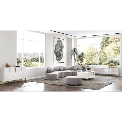 HMR Aro Modern Wood TV Stand with 2 Drawers & 4 Doors Small Media Console - White, 78.7"W x 15.7"D x 18.9"H