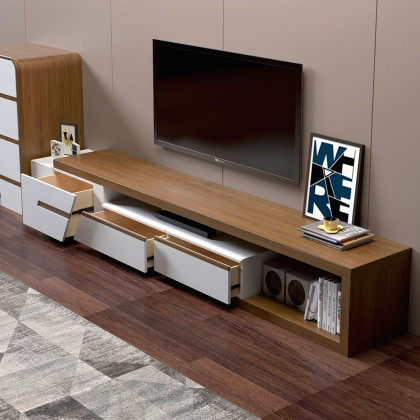 HMR Pinkle Series Modern Extendable TV Stand - White/Walnut