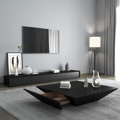 HMR Morami Series Modern 87" Rectangular TV Stand with 4 Drawers - Black