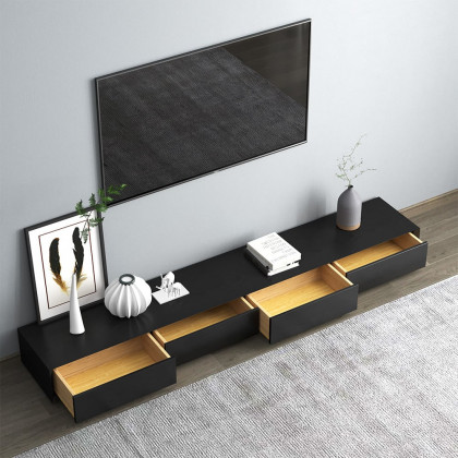 HMR Morami Series Modern 87" Rectangular TV Stand with 4 Drawers - Black