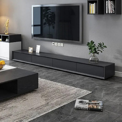 HMR Morami Series Modern 87" Rectangular TV Stand with 4 Drawers - Black