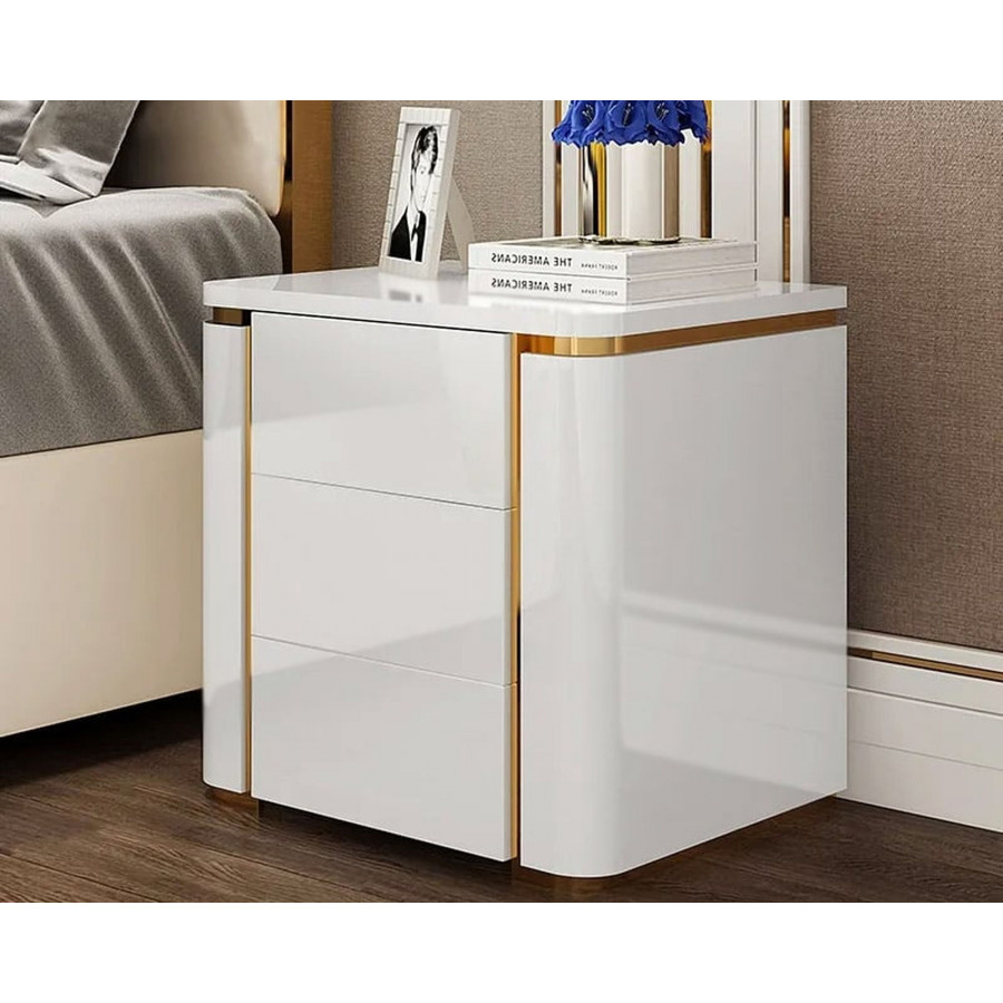 HMR - Modern Luxury Square Nightstand with 3 Drawers