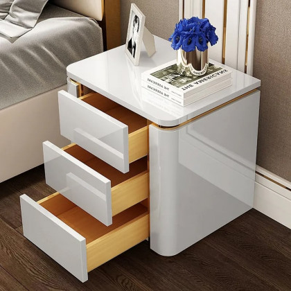 HMR Modern Luxury Square Nightstand with 3 Drawers - White/Gold