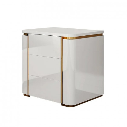 HMR Modern Luxury Square Nightstand with 3 Drawers - White/Gold