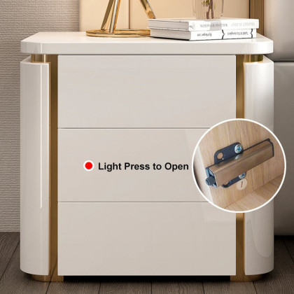 HMR Modern Luxury Square Nightstand with 3 Drawers - White/Gold