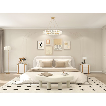 HMR Modern Luxury Square Nightstand with 3 Drawers - White/Gold