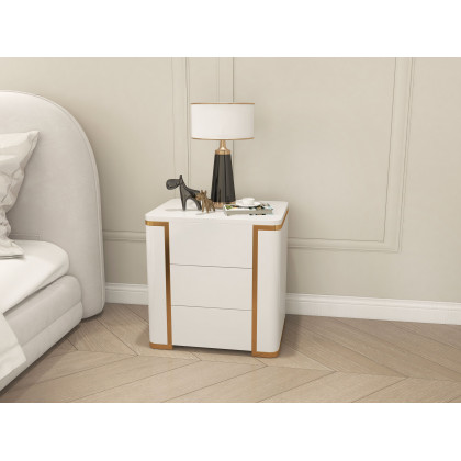 HMR Modern Luxury Square Nightstand with 3 Drawers - White/Gold